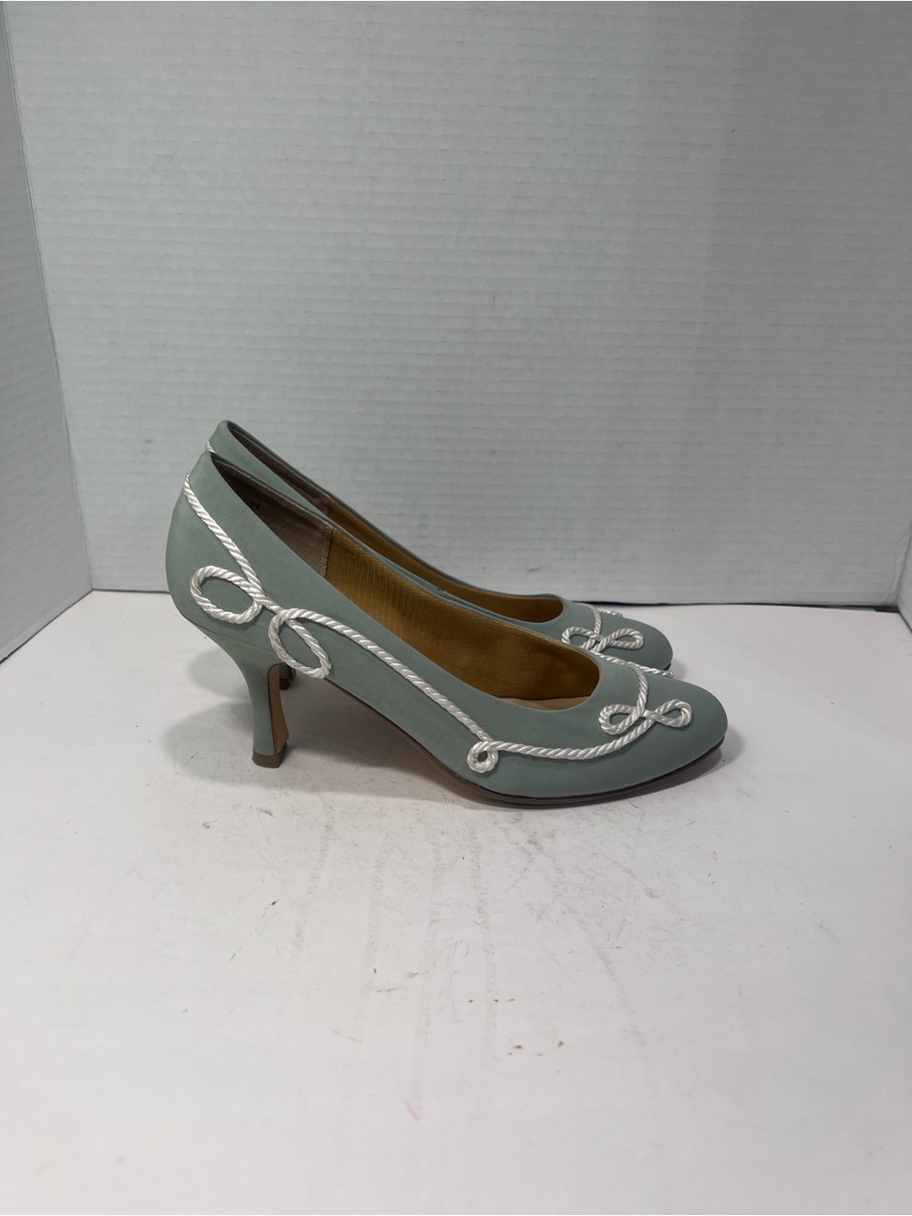 Seafoam Rope-Trim Mid Heel Pumps